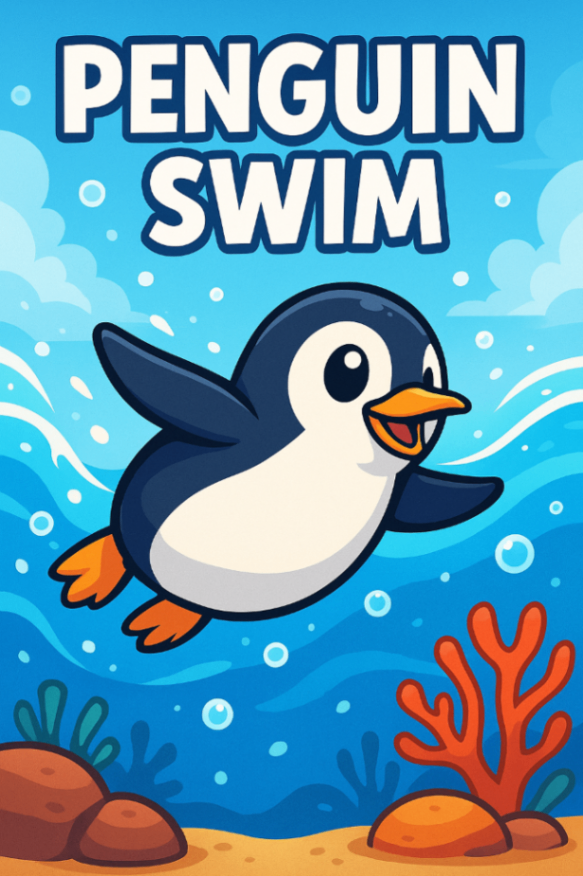 ペンギン水泳ゲーム - スタート画面とリスタートボタン追加